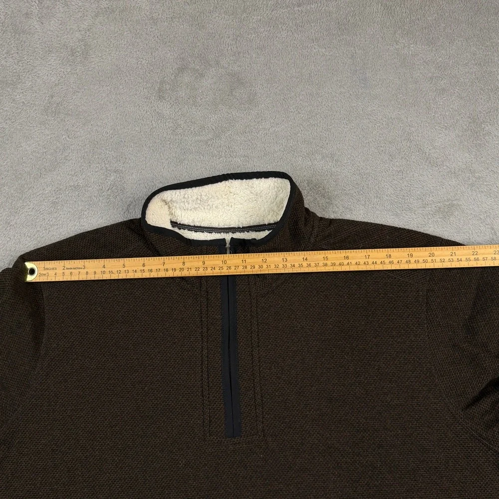 Orvis Mens XXL Brown Quarter Zip Sherpa Lined Collar Textured Fleece Pullover‎